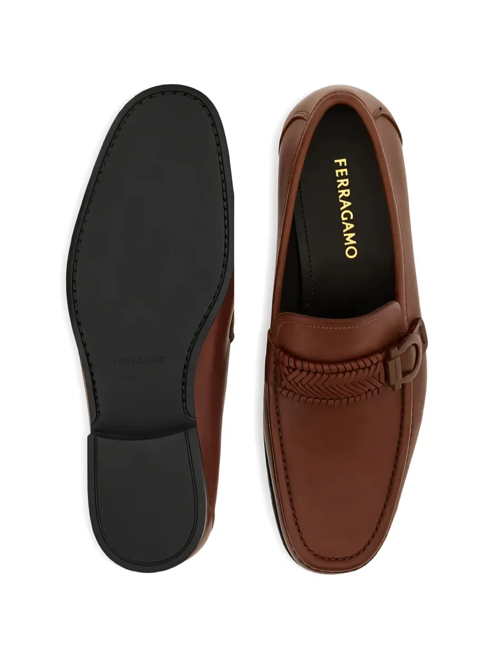 Лоферы с плетеной отделкой Ferragamo, коричневый — фото 4
