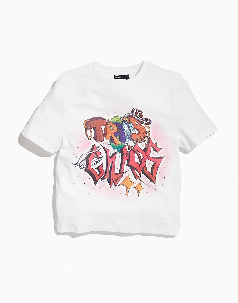 

ASOS DESIGN PRIDE – Облегающая футболка унисекс белого цвета с принтом на груди
