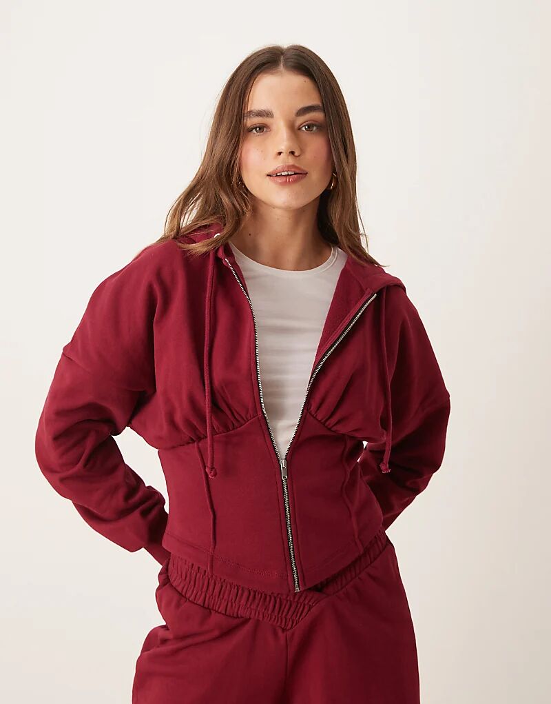

Корсетная структурированная толстовка с капюшоном в бордовом цвете ASOS DESIGN