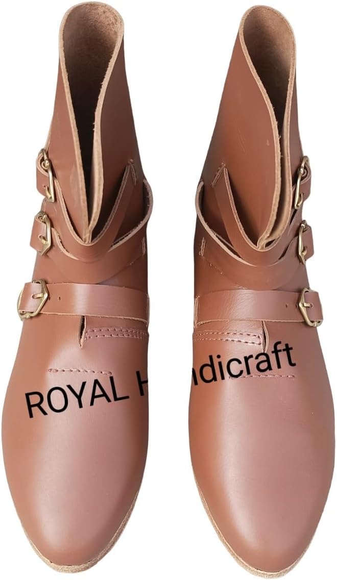 

Медievalные кожаные сапоги Rhishoe с тремя пряжками, пара, коричневые кожаные сапоги с пряжкой, обувь, пара