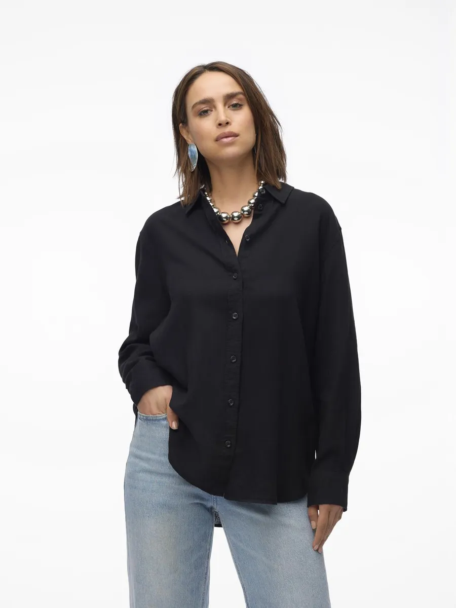 

Блузка-рубашка Vero Moda "VMLINN LINEN LS SHIRT WVN NOOS", высокое качество из льна, черный