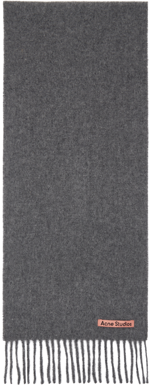 

Серый узкий шерстяной шарф с бахромой Acne Studios, Grey melange