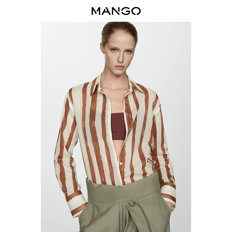 

Женская рубашка Mango универсальная полосатая, светло-бежевый
