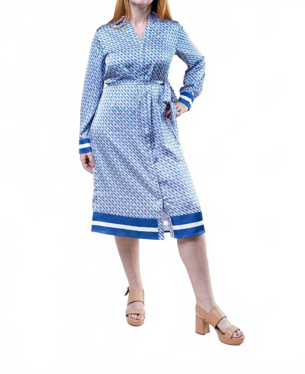 

Длинное платье миди с геометрическим принтом в синем цвете SKIES ARE BLUE