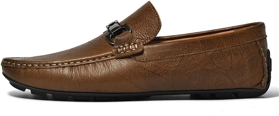 Лоферы кожаные Mens Loafers Driving Moccasins Loafers, хаки SayfuR — фото 3