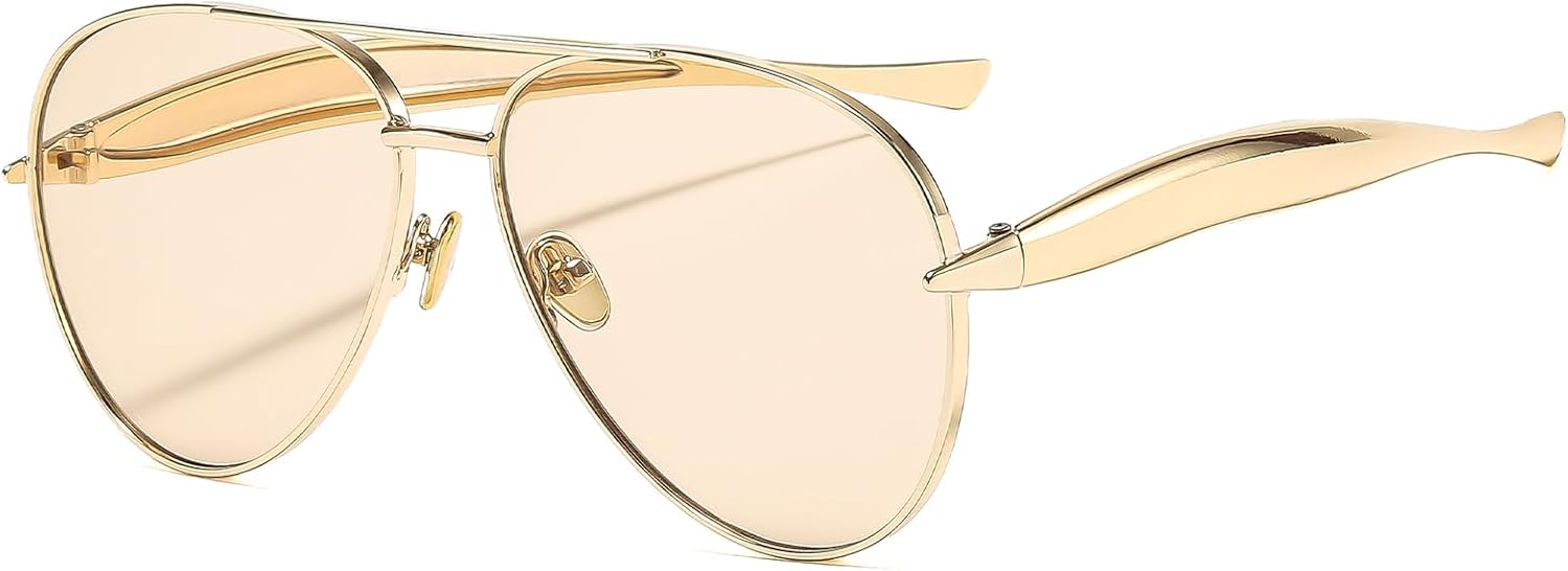 

Солнцезащитные очки YAMEIZE в стиле ретро 70-х, пилотные, для женщин и мужчин, квадратные, ретро, ​​с двойной перемычкой, винтажные, модные, с защитой от УФ-излучения UV400, Gold / Champange