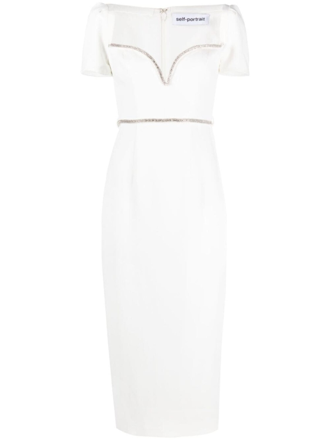 

Self-Portrait платье миди White Diamante Trim Split, белый