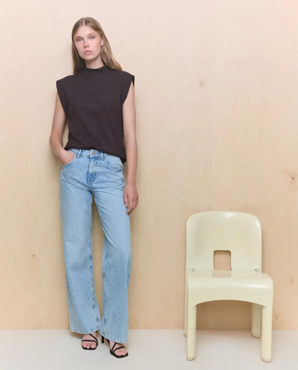 

Женские джинсовые брюки wideleg с декоративными элементами Easy Wear, нежно-синий