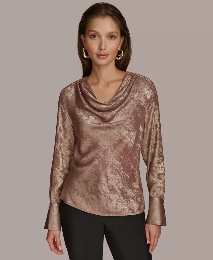 

Женский топ с металлическим воротником и длинными рукавами Donna Karan New York, коричневый