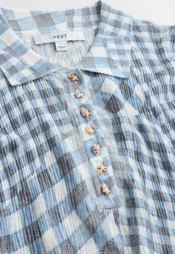 Текстурированная рубашка-поло стандартного кроя Next, White Blue Gingham — фото 3