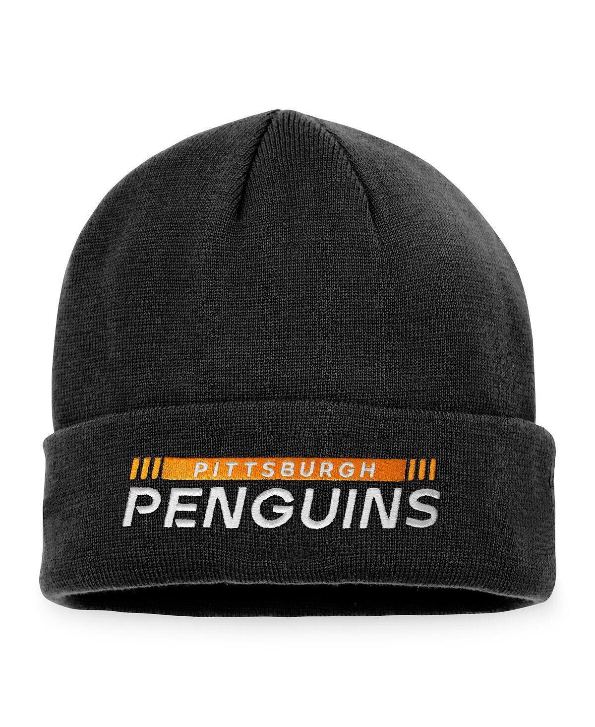 

Мужская черная фирменная вязаная шапка Pittsburgh Penguins Authentic Pro Rink с манжетами Fanatics