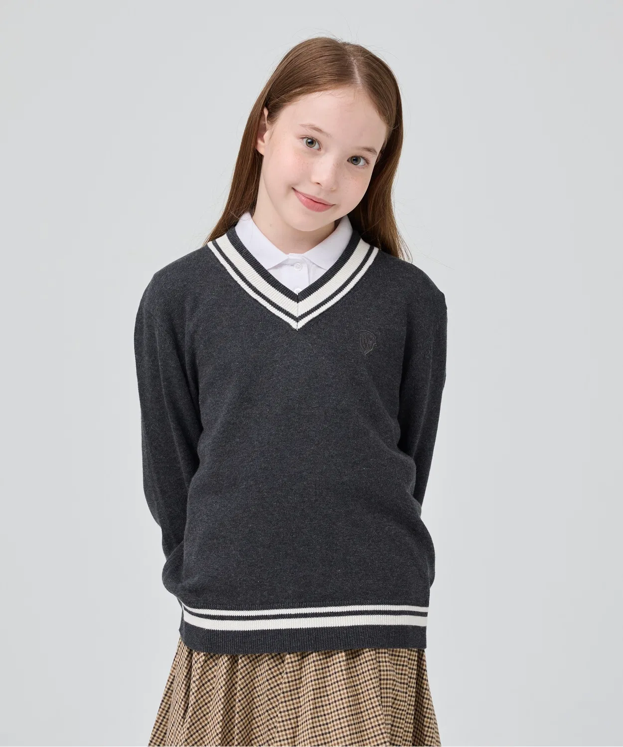 Детский свитер BEAMS SCHOOL из хлопка и акрила, серый меланж