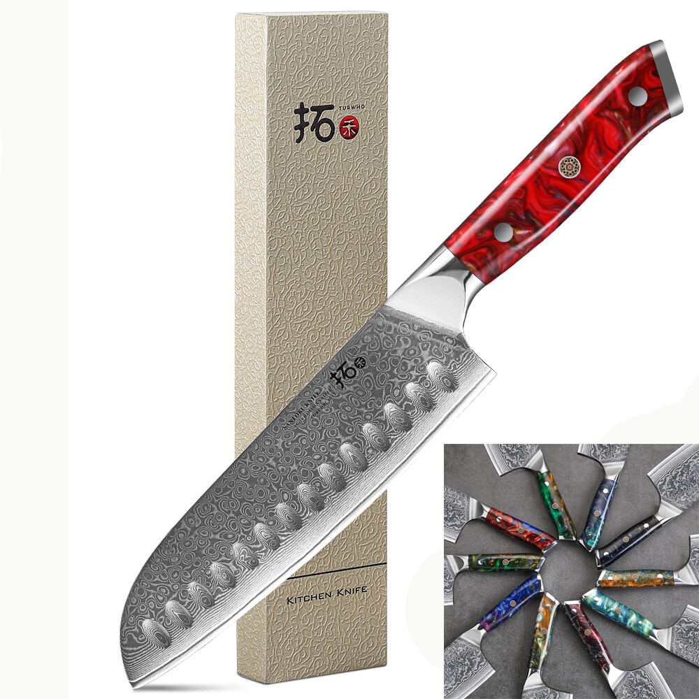 

Нож японский с коричневой ручкой Turwho Santoku VG10