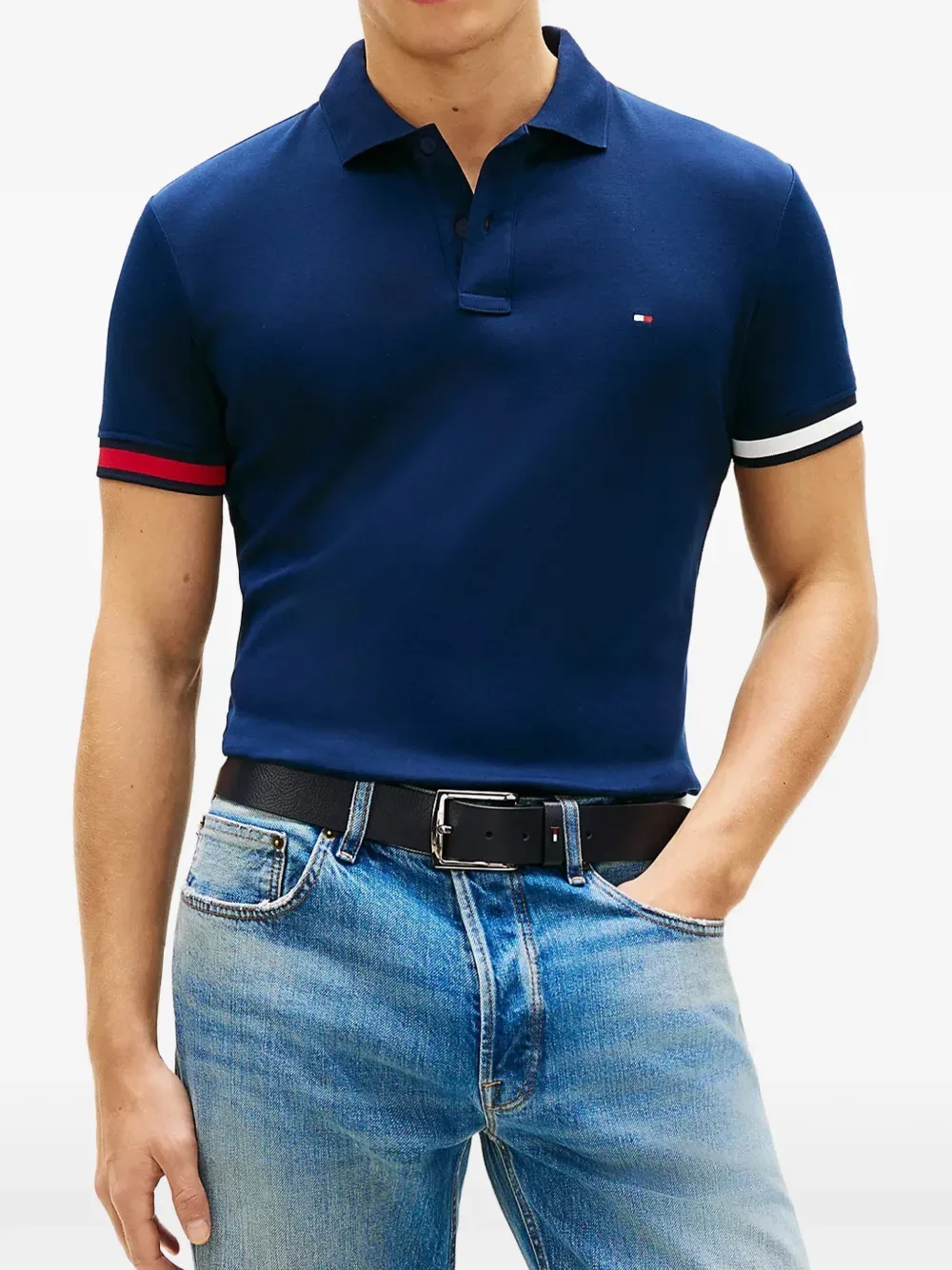 Поло с логотипом и манжетами Tommy Hilfiger, синий — фото 3