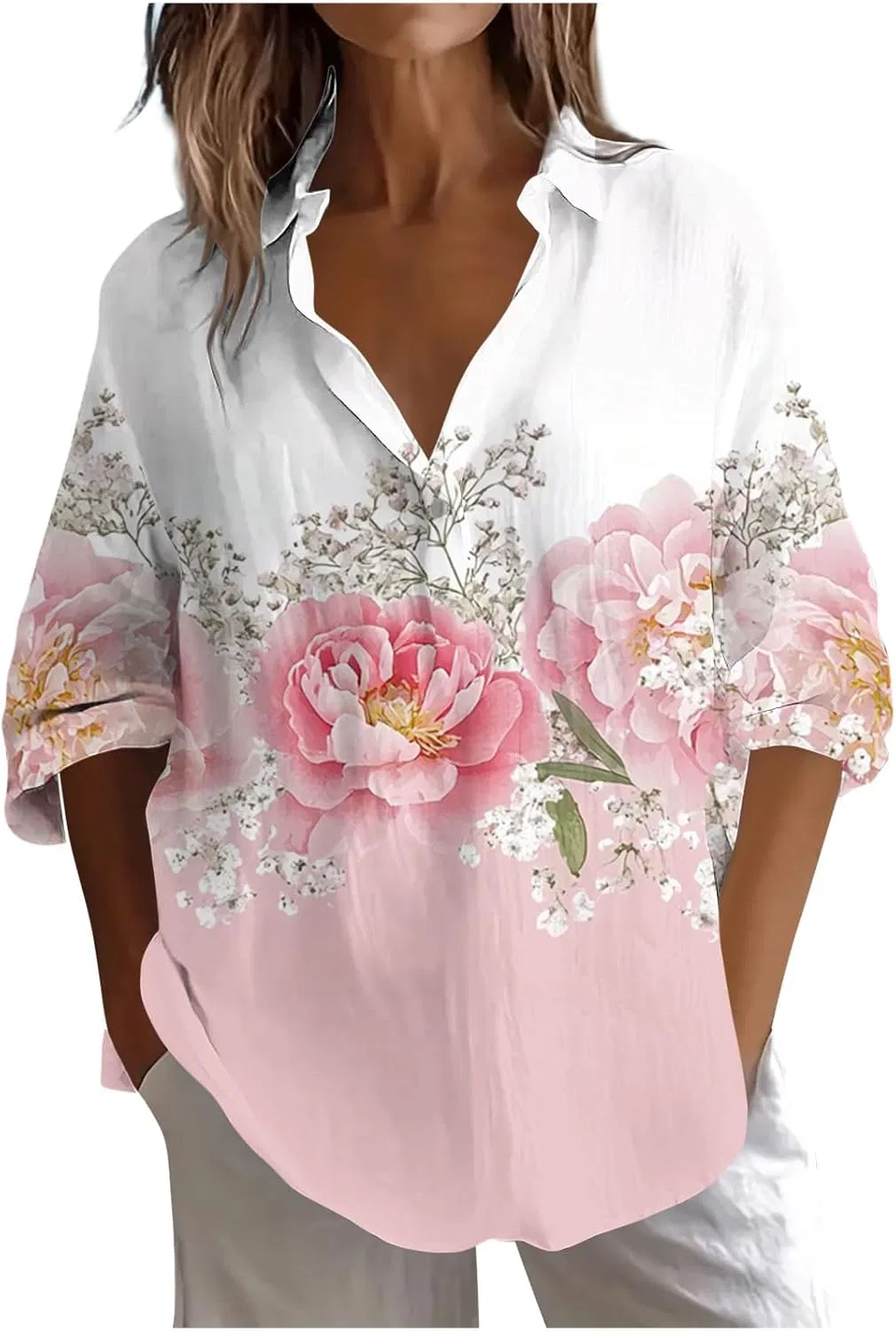 Блуза с высоким воротником, длинным рукавом, Polyester, U-35 Pink