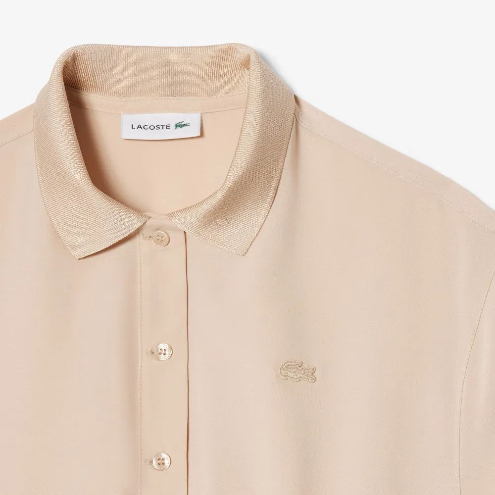 Платье-поло Lacoste бежевого цвета с коротким рукавом из смесовой шерсти — фото 2