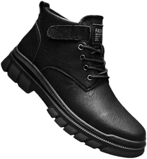 

Ботинки Minlaidian для мужчин с высоким берцем - противоскользящая подошва из ПВХ, амортизирующая стелька и поддержка свода стопы - всесезонные ботинки на шнуровке для работы, строительства, повседневной и повседневной одежды, черный