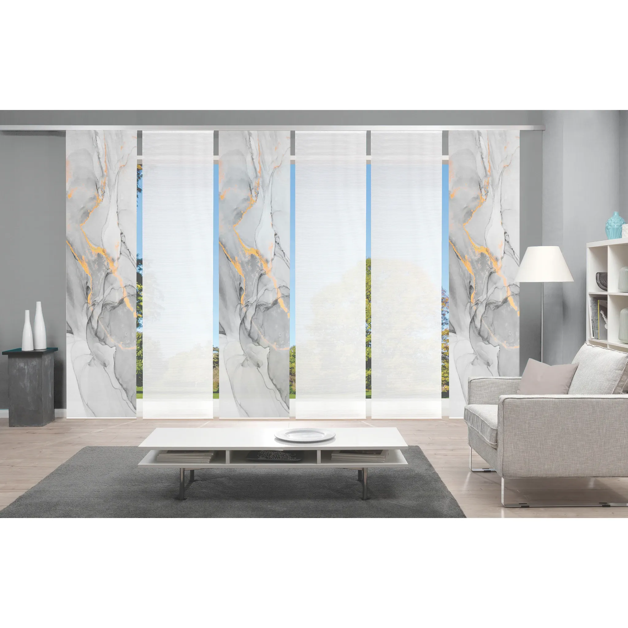 

Раздвижные шторы Vision S «MARMOSA SET OF 6», (6 шт.), имитация бамбука, цифровая печать, золотой/серый