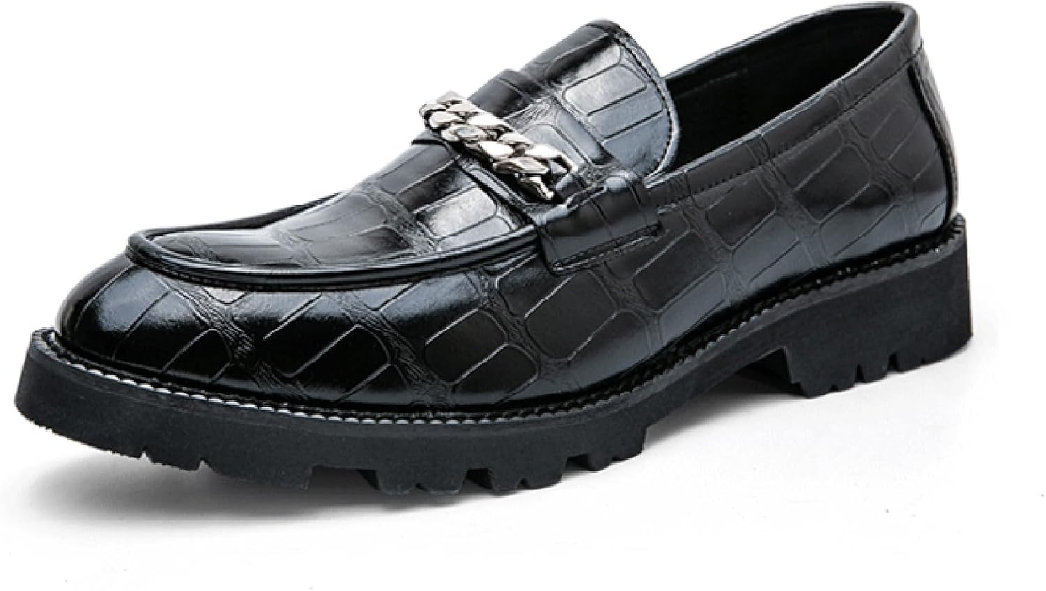 

Мужские лоферы на платформе с цепочкой и принтом из кожи, с противоскользящей подошвой, удобным каблуком-блоком, без застежек, для вечеринок, свадеб, офиса и вождения Loveheynew, черный