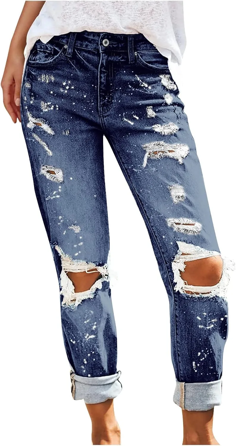 

Женские джинсы tuduoms Mid Rise с потертостями и рваным краем