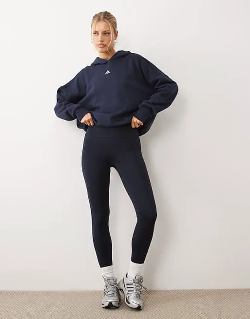 Темно-сине-кремовые леггинсы с перекрестным поясом adidas Performance Three Stripes Studios