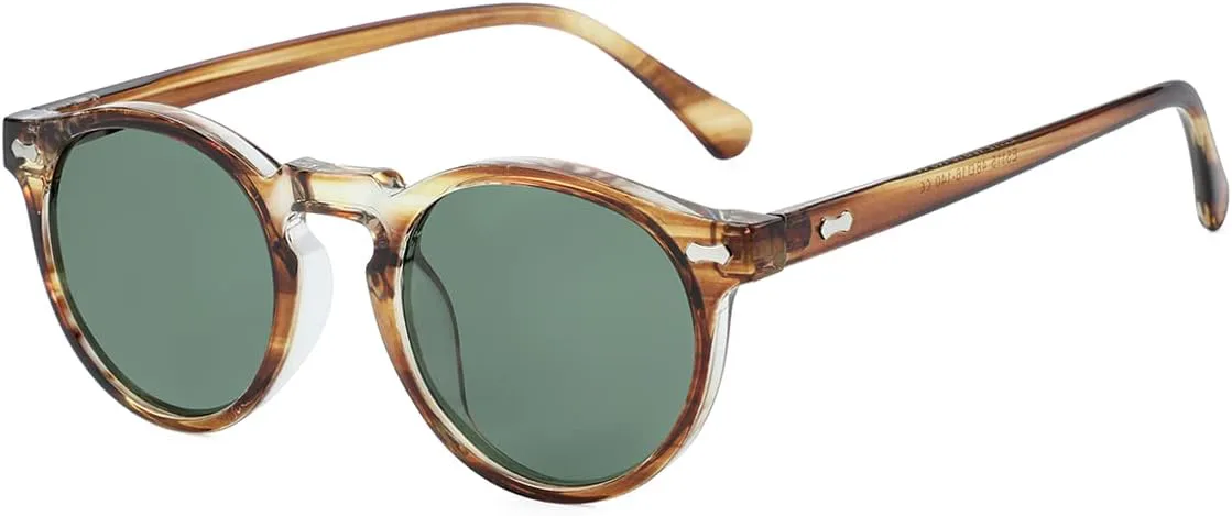 

Солнцезащитные очки Gleyemor Vintage Polarized для мужчин, круглые, с защитой UV400, в ретро-стиле, с оправой из ацетата ручной работы, Amber Stripe Frame/G15 Lens