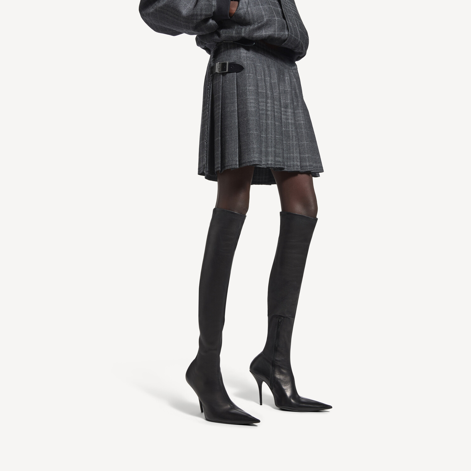 Женская серая плиссированная мини-юбка BALENCIAGA, серый — фото 4