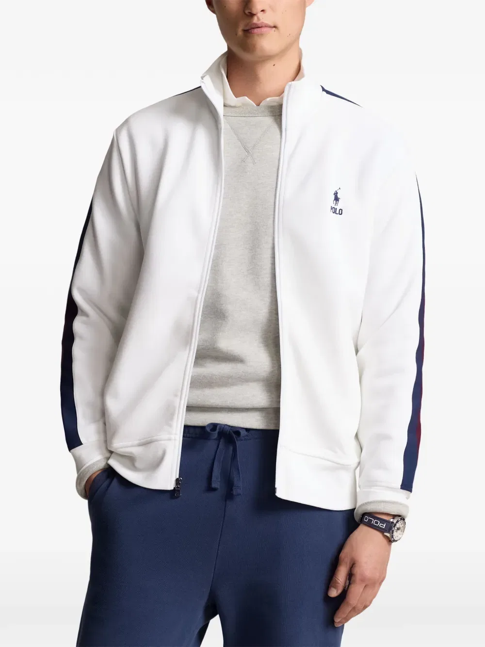 Толстовка на молнии с полосатым декором Polo Ralph Lauren, белый — фото 3