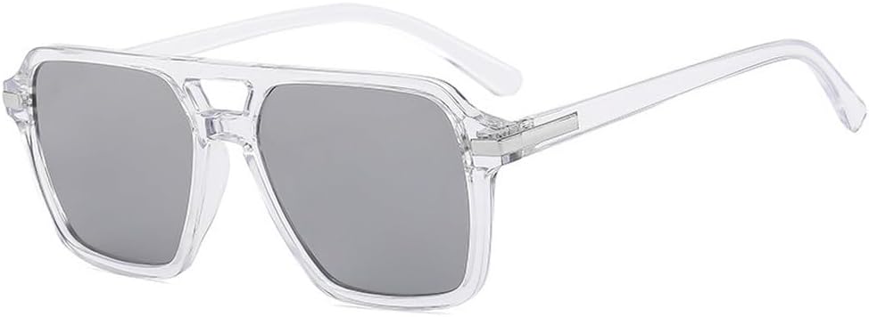 

Винтажные солнцезащитные очки с двойной перемычкой для мужчин, с градиентным зеркальным покрытием, солнцезащитные очки UV400 для женщин, модные сине-желтые солнцезащитные очки TKKTLLT, Transparent Silver