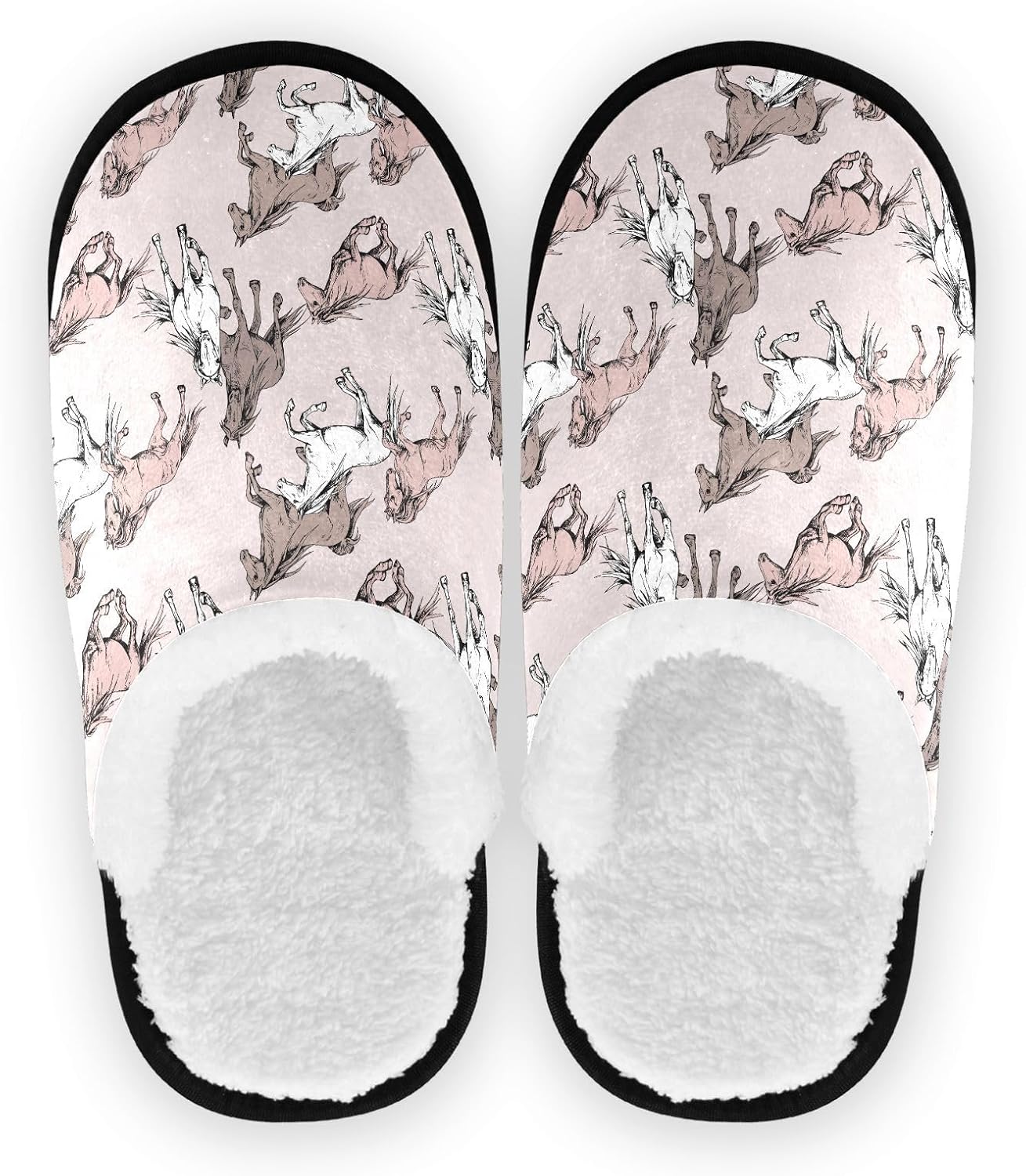 

Тапочки JHKKU для женщин и мужчин, пушистые домашние тапочки, теплые, с противоскользящей подошвой, уютные для дома и путешествий, Horses