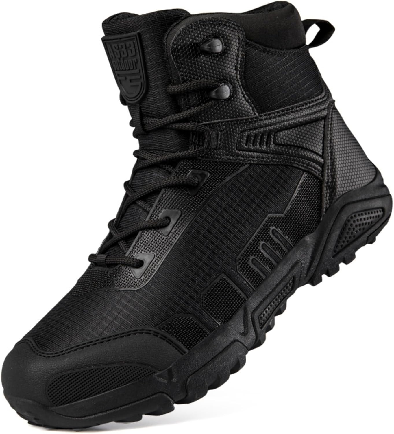 

Мужские тактические ботинки YRZHGDL высокие легкие для ходьбы, работы и туризма, комфортные дышащие боевые с нескользящей подошвой для охоты, работы, прогулок, тренировок и бега по тропам, черный