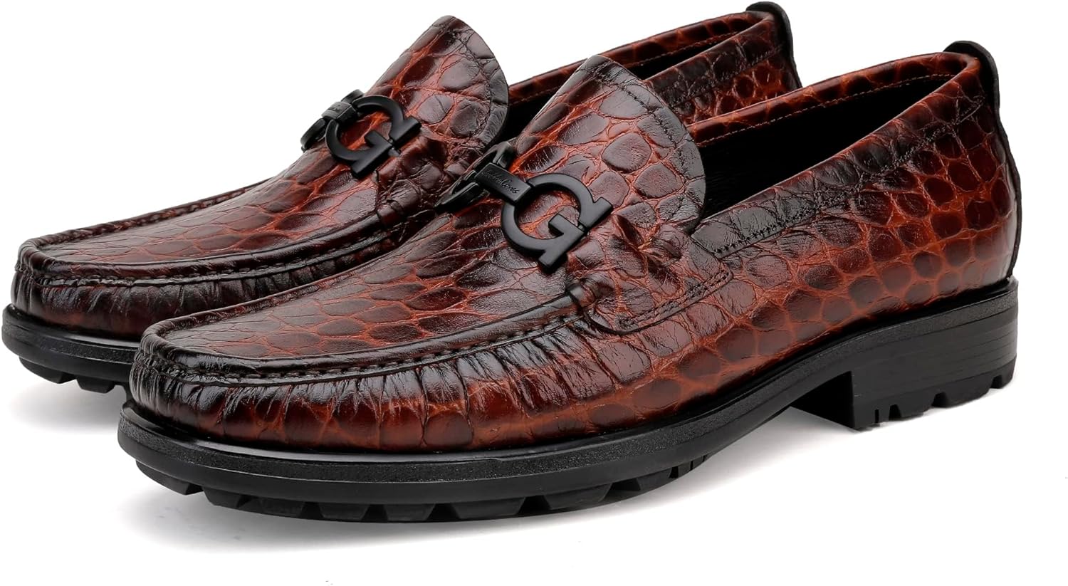 

Мужские модные кожаные пенни-лоферы, с тиснением под крокодила, на толстой подошве, без шнурков, для торжественных и повседневных мероприятий, классические слип-оны для мужчин Generic, коричневый