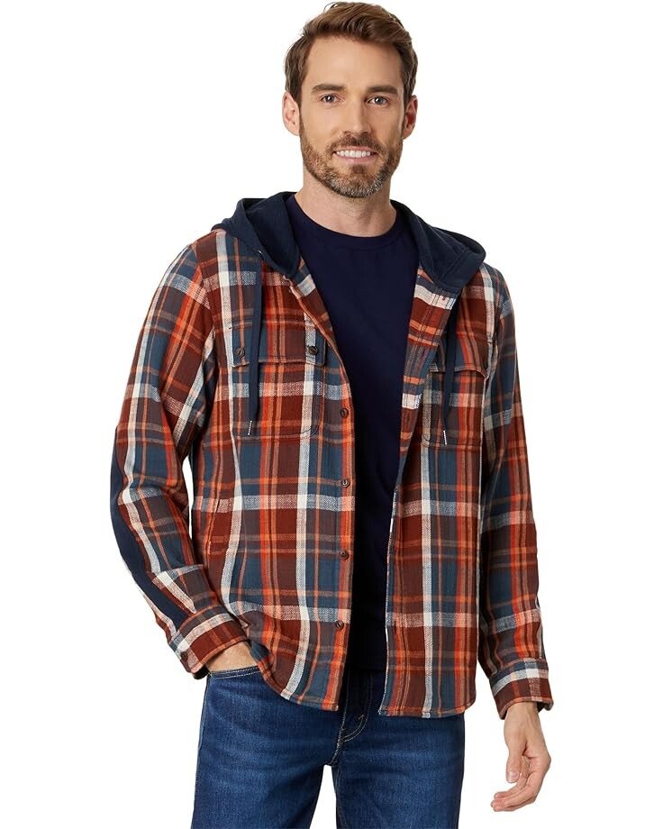 

Рубашка L.L.Bean Signature Heritage Textured Flannel Plaid Hooded Shirt, цвет Dark Mariner
