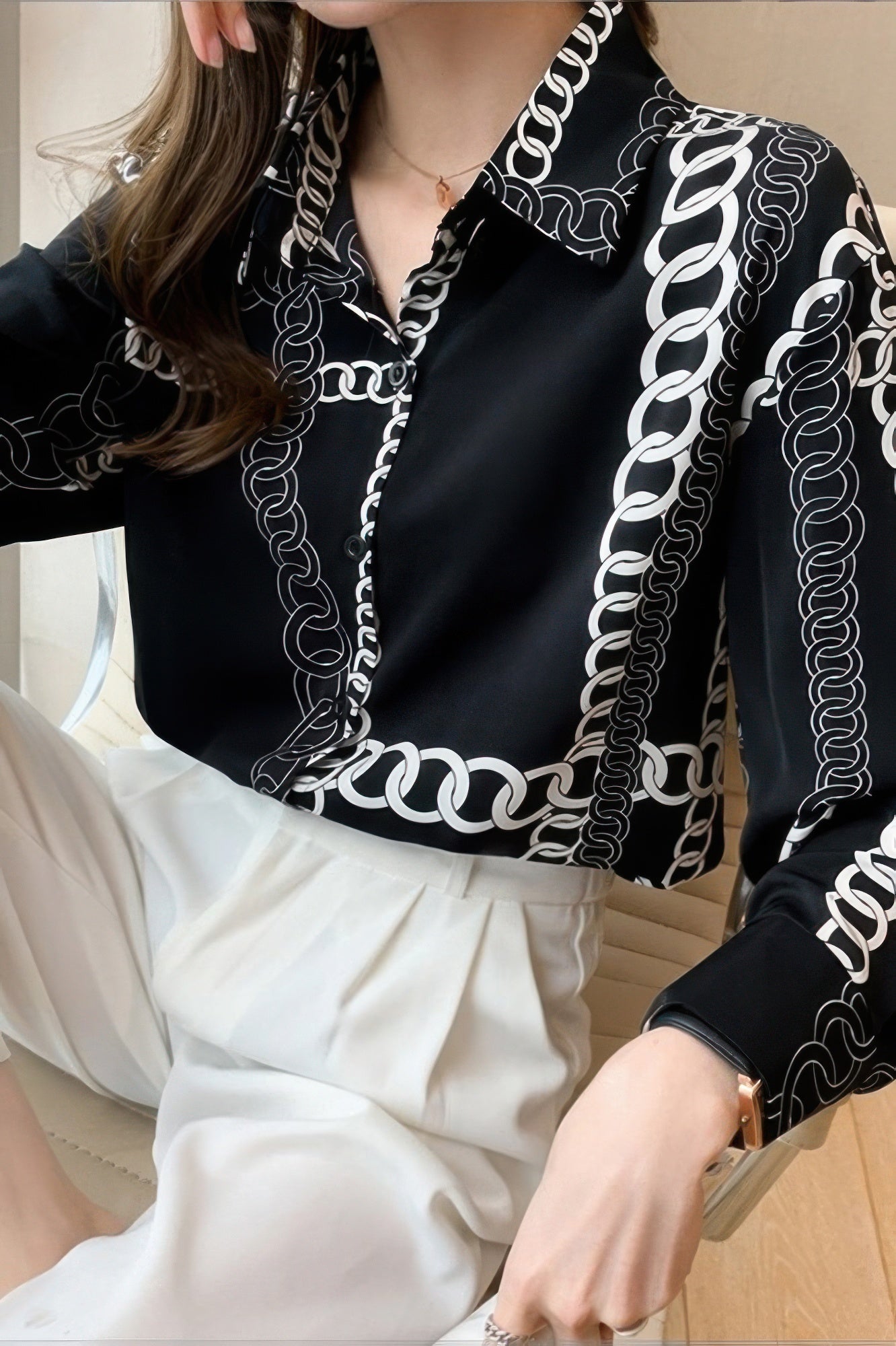 

Блуза с принтом цепь, свободного кроя и спущенным плечом TRUEDAMES, черный