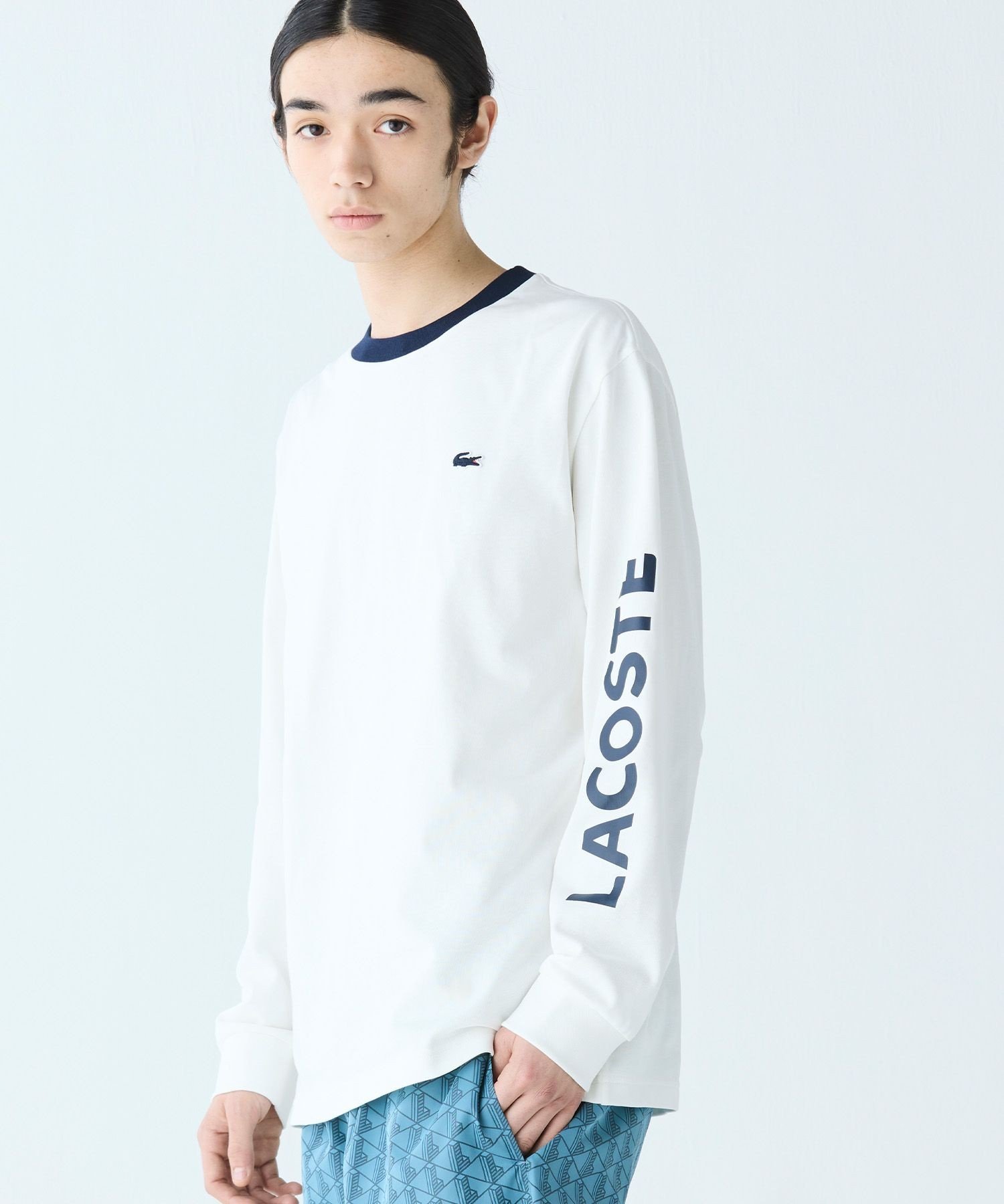 Футболка LACOSTE с длинным рукавом, White, ребристая