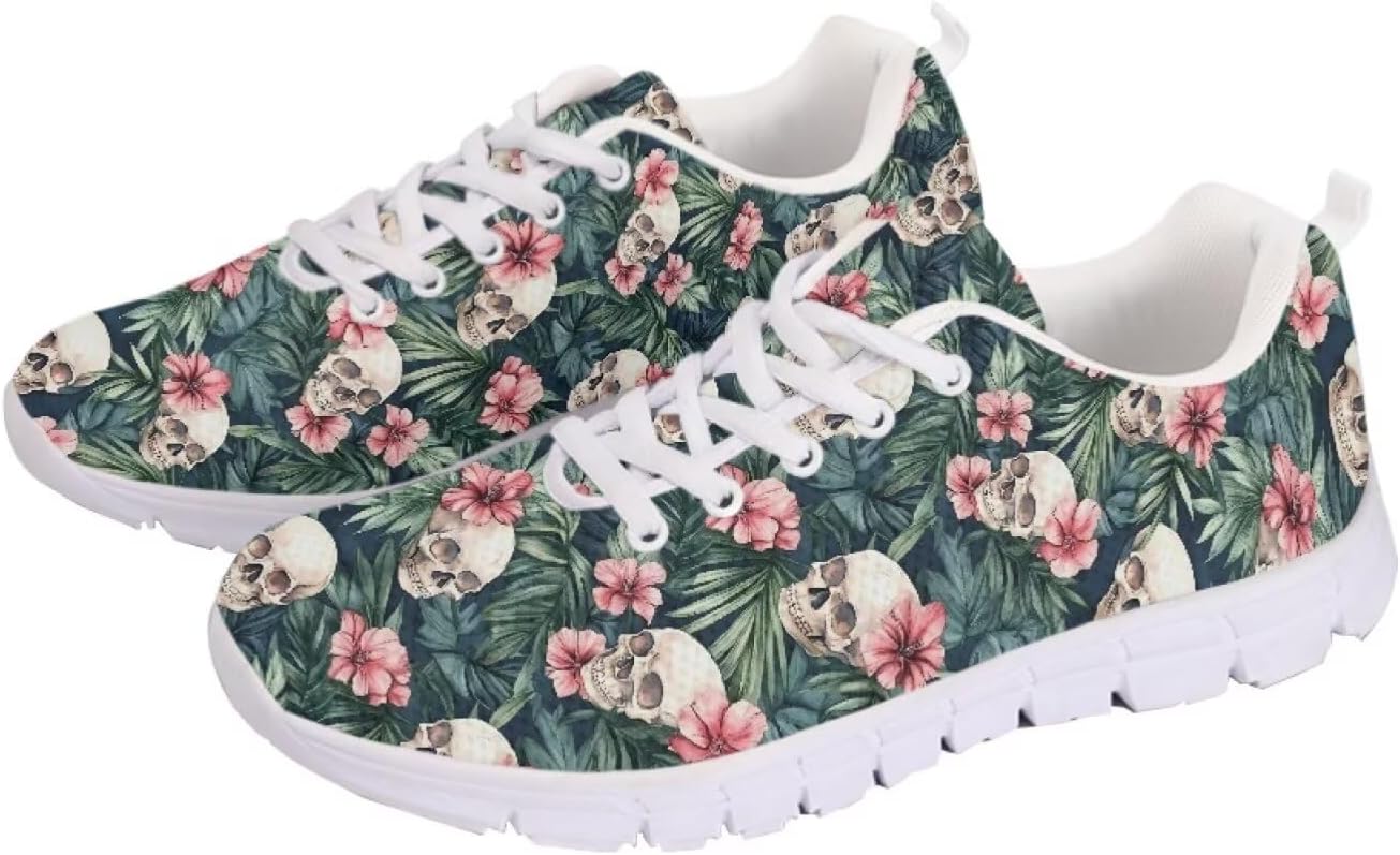

Кроссовки chaqlin для женщин и мужчин, дышащие спортивные обувь с шнуровкой, повседневные беговые кроссовки, Skull Hibiscus Flower