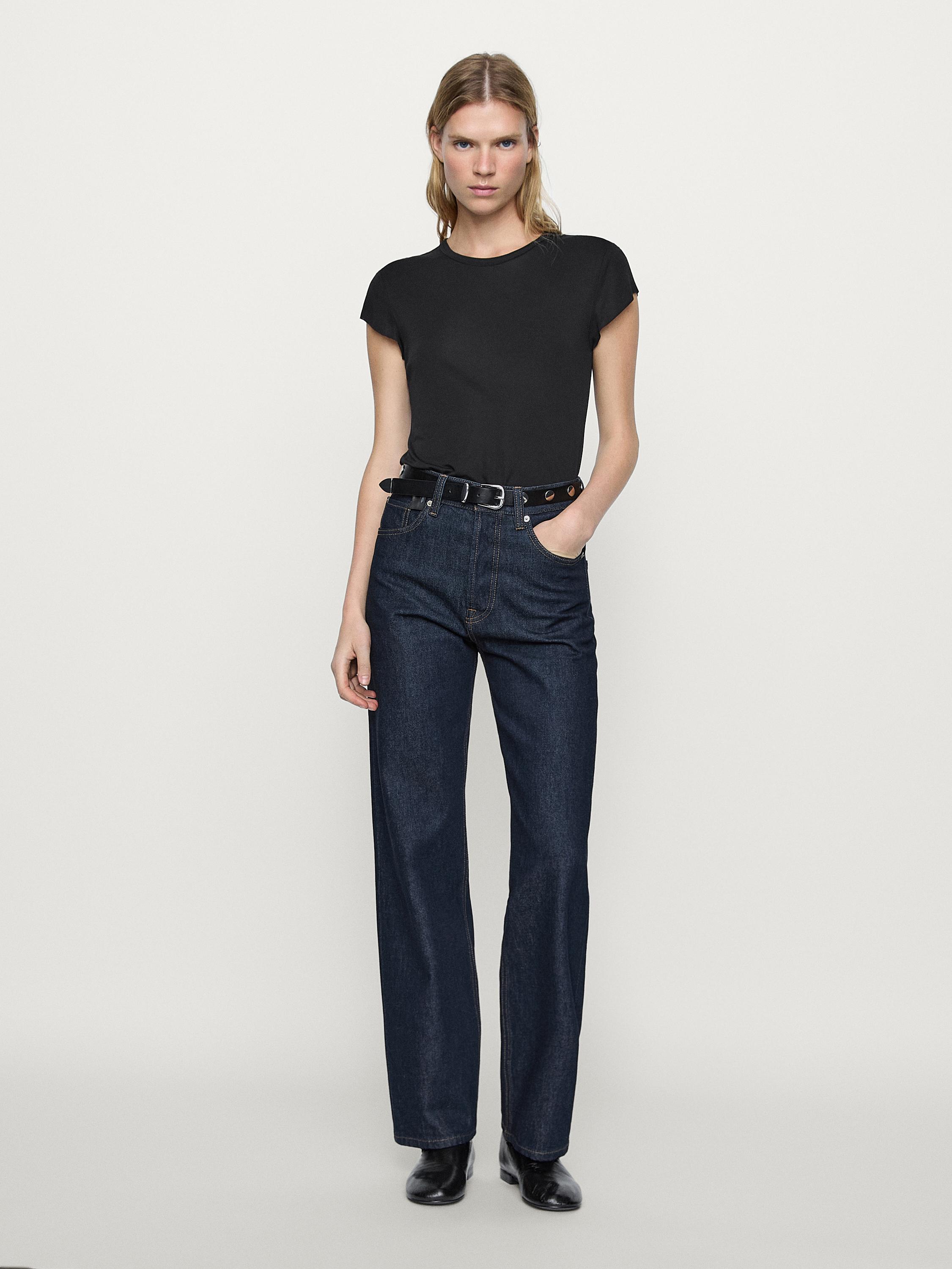 

Выцветшие прямые джинсы с высокой талией Massimo Dutti, синий