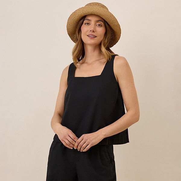 

Топ с квадратным вырезом из смесового льна с органическим хлопком Pact, Black