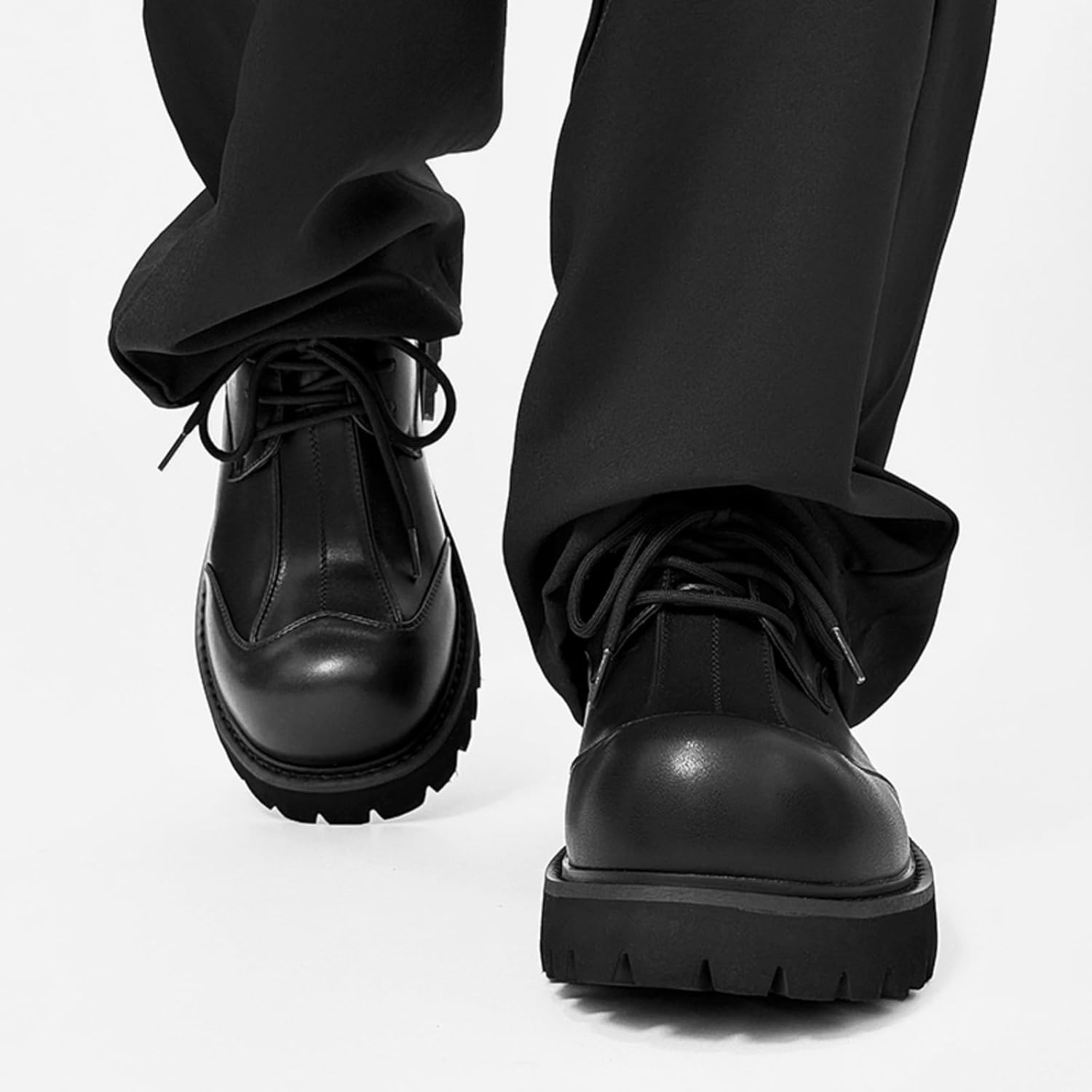 Мужские туфли Oxfords на платформе из натуральной кожи, черного цвета, с модным круглым носком, шнуровкой, массивным каблуком, комфортные, с увеличением роста, с нескользящей подошвой для прогулок, работы в офисе, свадеб и повседневной носки Yrz... — фото 4