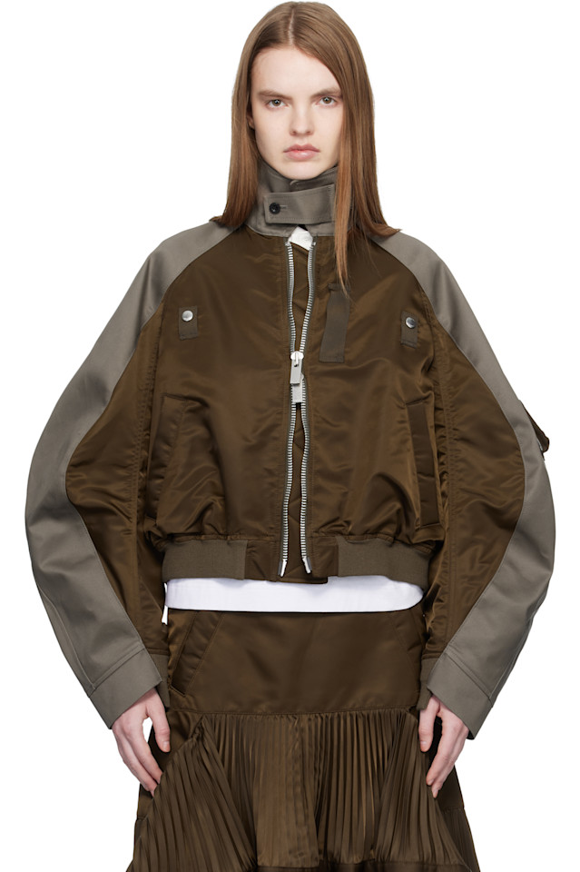 

Sacai Бомбер из коричневых брюк чинос и твила