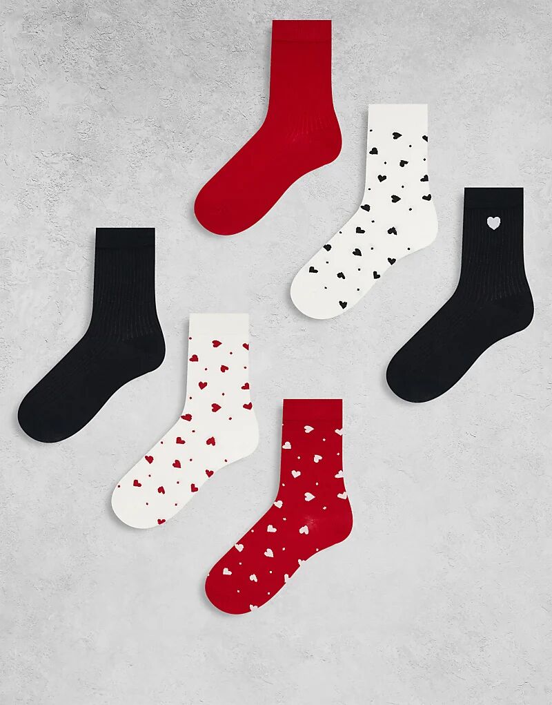 

Упаковка из 7 пар носков Lindex с рисунком в виде сердец и точек, разноцветные