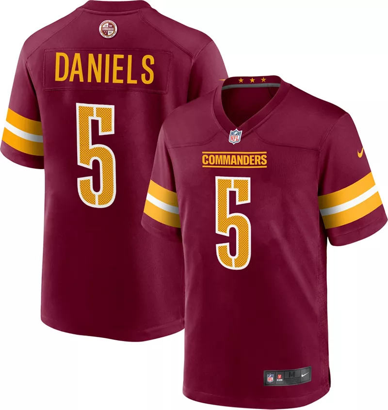 

Мужская красная игровая майка Nike Washington Commanders Jayden Daniels