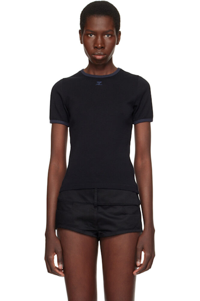 

Черная контрастная футболка Heritage Courrèges