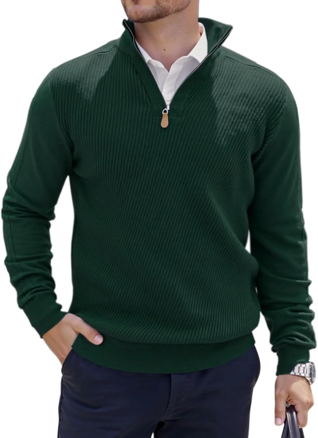 

Мужской свитер-полузип Slim Fit с длинными рукавами и воротником-стойкой LIFROWI