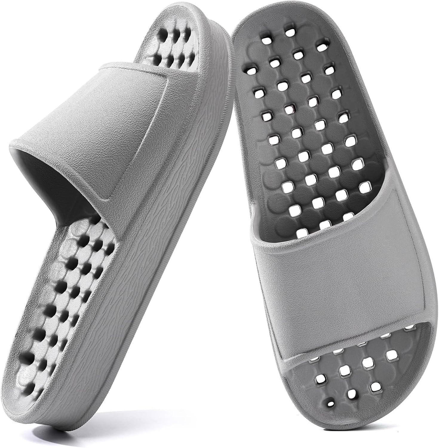 

Тапочки для душа GETOEU для женщин и мужчин с дренажными отверстиями, массажные шлепанцы с мягкой амортизацией, противоскользящие, с толстой подошвой для бассейна, спортивного зала и душа, быстро сохнущие, для ванной и спа, серый