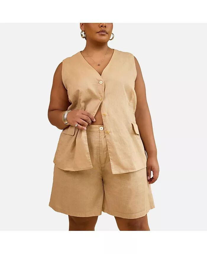 

Большие размеры Шорты Siobhan Linen Wide Leg с карманами Rebdolls, коричневый/бежевый