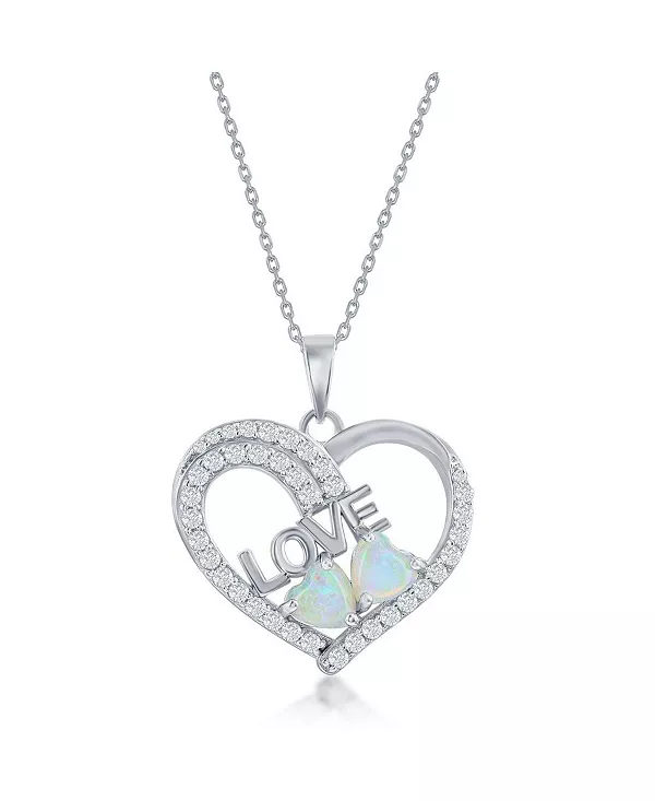 

Подвеска из стерлингового серебра с синтетическим опалом и фианитами в форме сердца и любви Caribbean Treasures, white
