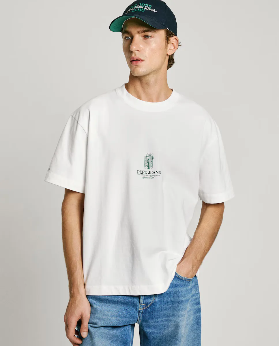 

Мужская футболка с коротким рукавом и принтом на спине Pepe Jeans, белый