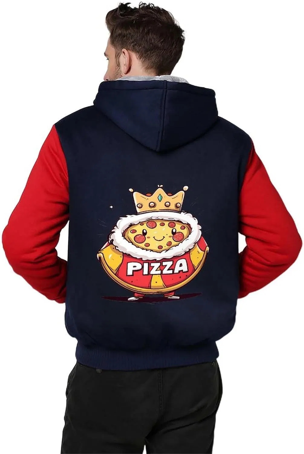 Толстовка мужская с капюшоном на молнии Pizza Italian Food, флисовая куртка для зимы Generic, красный — фото 2