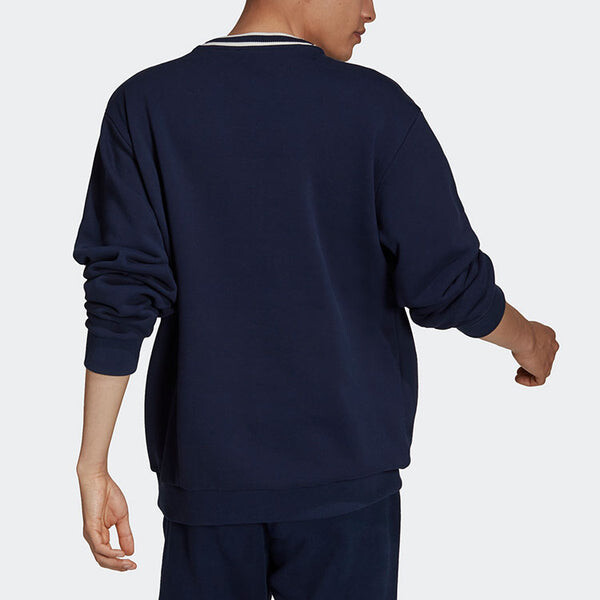 Толстовка Men's adidas originals SCRIPT CREW Printing Sports Round Neck Navy Blue, синий — фото 3